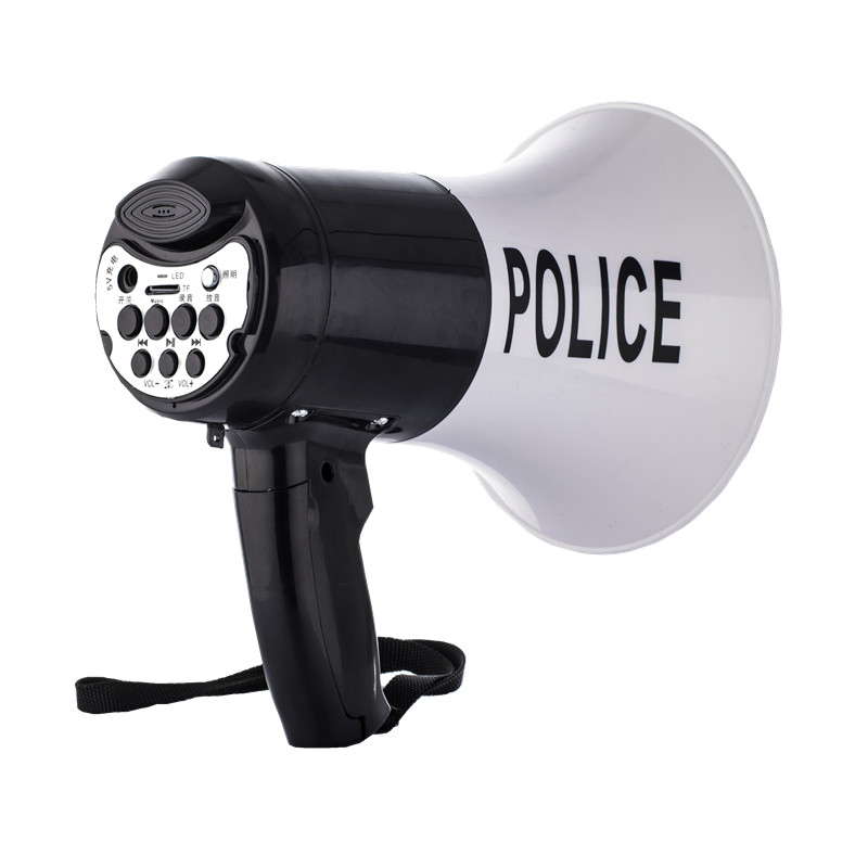 "police megaphone speaker back view"